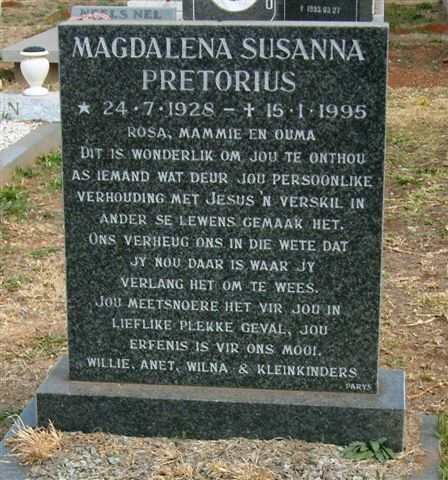 PRETORIUS Magdalena Susanna 1928-1995