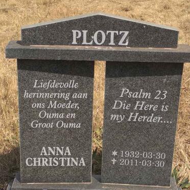 PLOTZ Anna Christina nee LABUSCHAGNE 1932-2011