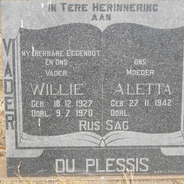 PLESSIS Willie, du 1927-1970 &amp; Aletta 1942-