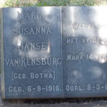 RENSBURG Maria Susanna, Janse van nee BOTHA 1918-1961