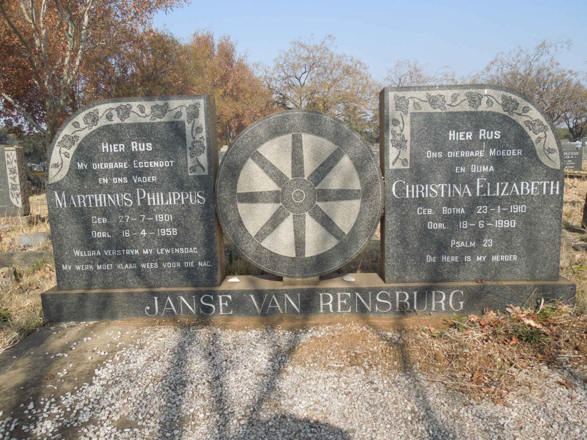 RENSBURG Marthinus Philippus, Janse van 1901-1958 &amp; Christina Elizabeth 1910-1990
