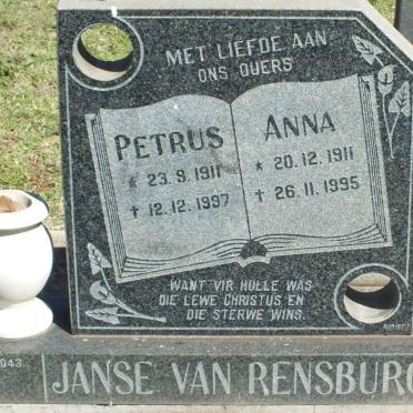RENSBURG Petrus, Janse van 1911-1997 &amp; Anna 1911-1995