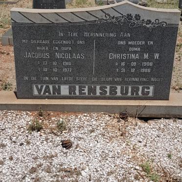 RENSBURG Jacobus Nicolaas, van 1918-1977 &amp; Christina M.W. 1908-1986