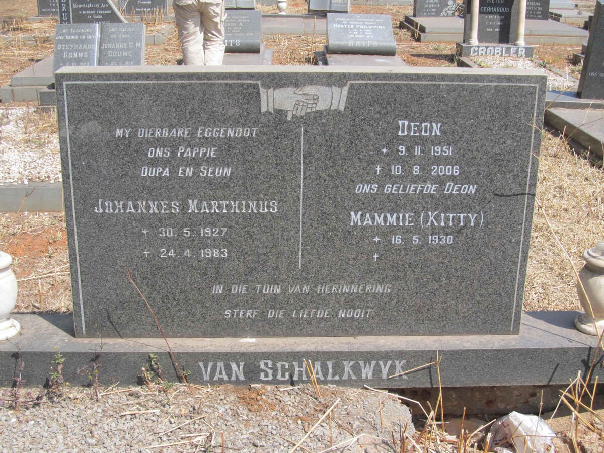 SCHALKWYK Johannes Marthinus, van 1927-1983 &amp; Kitty 1930- :: VAN SCHALKWYK Deon 1951-2006