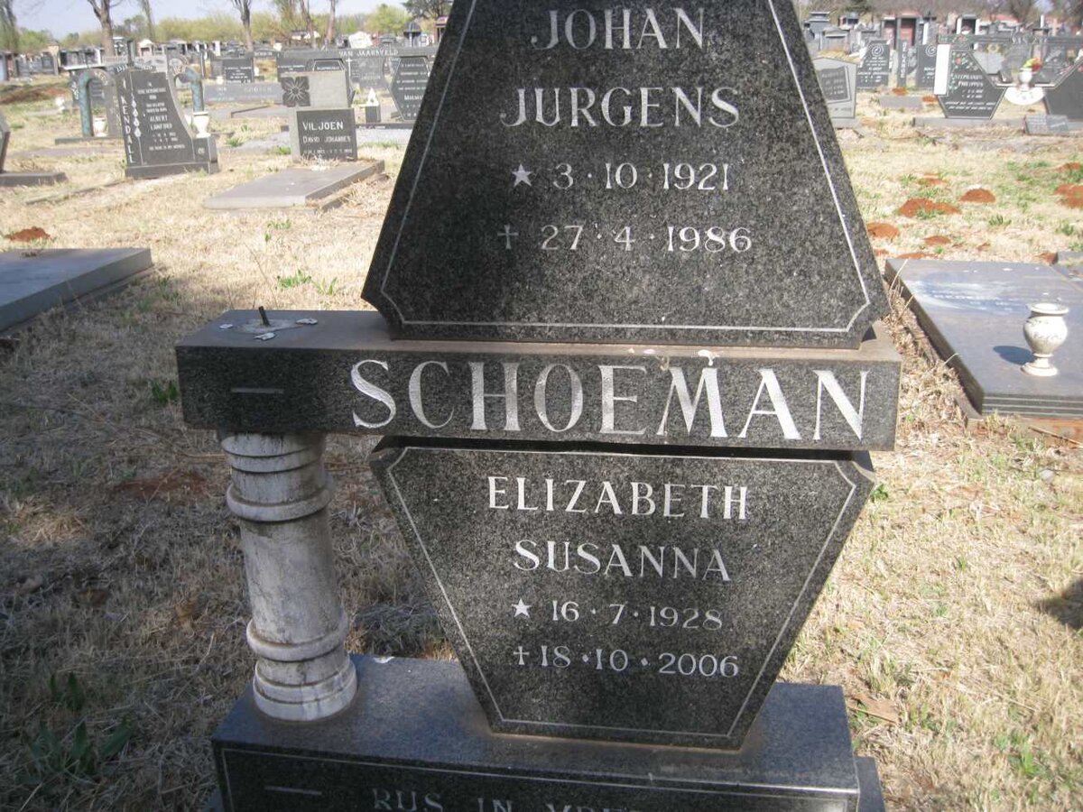 SCHOEMAN Johan Jurgens 1921-1986 & Elizabeth Susanna 1928-2006