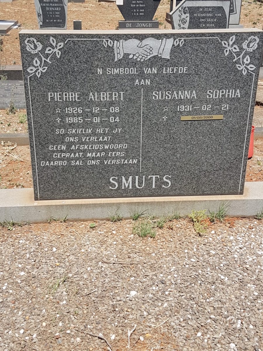 SMUTS Pierre Albert 1926-1985 &amp; Susanna Sophia 1931-2008
