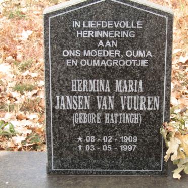 VUUREN Hermina Maria, Jansen van nee HATTINGH 1909-1997