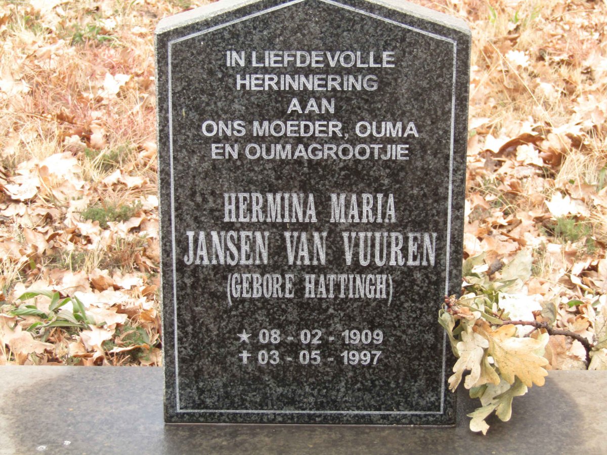VUUREN Hermina Maria, Jansen van nee HATTINGH 1909-1997