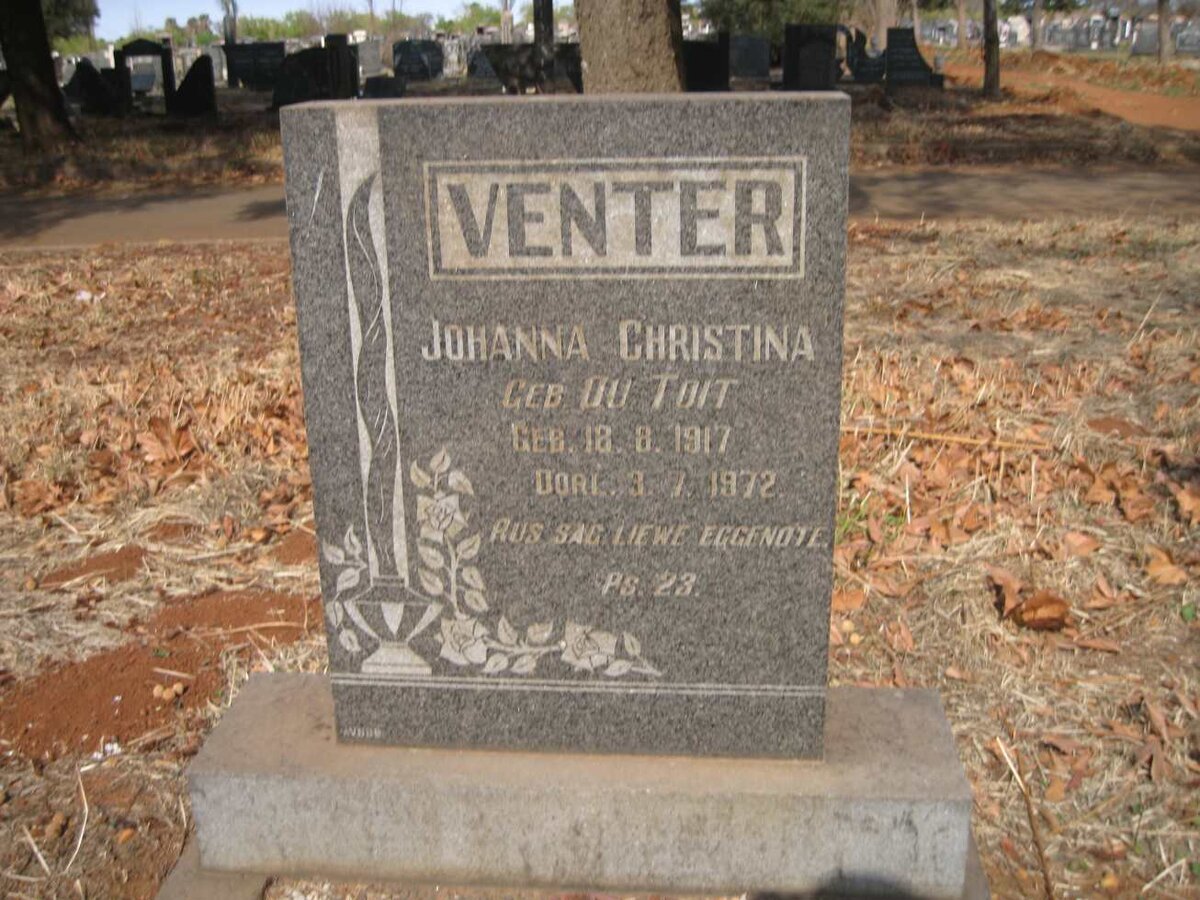 VENTER Johanna Christina nee DU TOIT 1917-1972