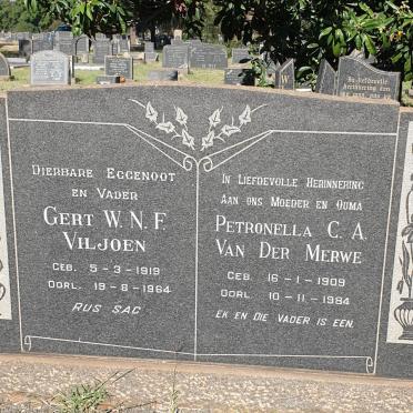 VILJOEN Gert W.N.F. 1919-1964 &amp; Petronella C.A. VAN DER MERWE 1909-1984