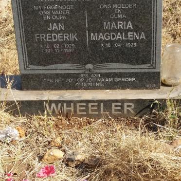 WHEELER Jan Frederik 1929-1997 &amp; Maria Magdalena 1928-