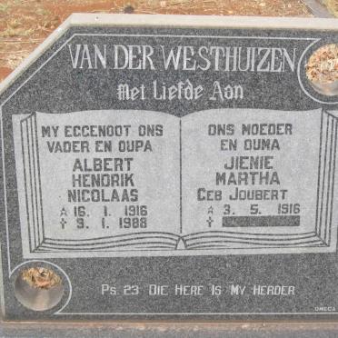 WESTHUIZEN Albert Hendrik Nicolaas, van der 1916-1988 &amp; Jienie Martha JOUBERT 1916-