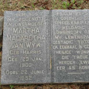 WYK Martha Magaretha, van nee HARRIS 1903-1952