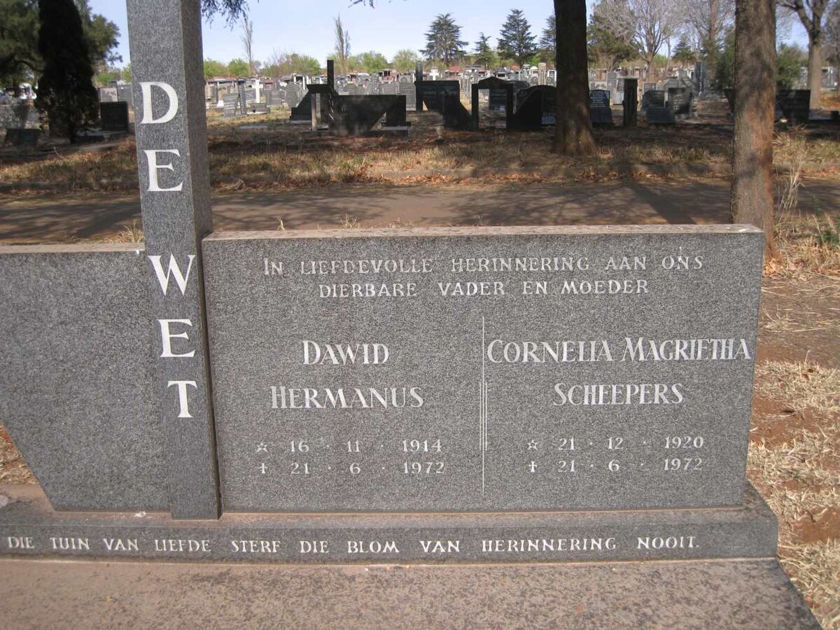 WET Dawid Hermanus, de 1914-1972 &amp; Cornelia Magrietha SCHEEPERS 1920-1972