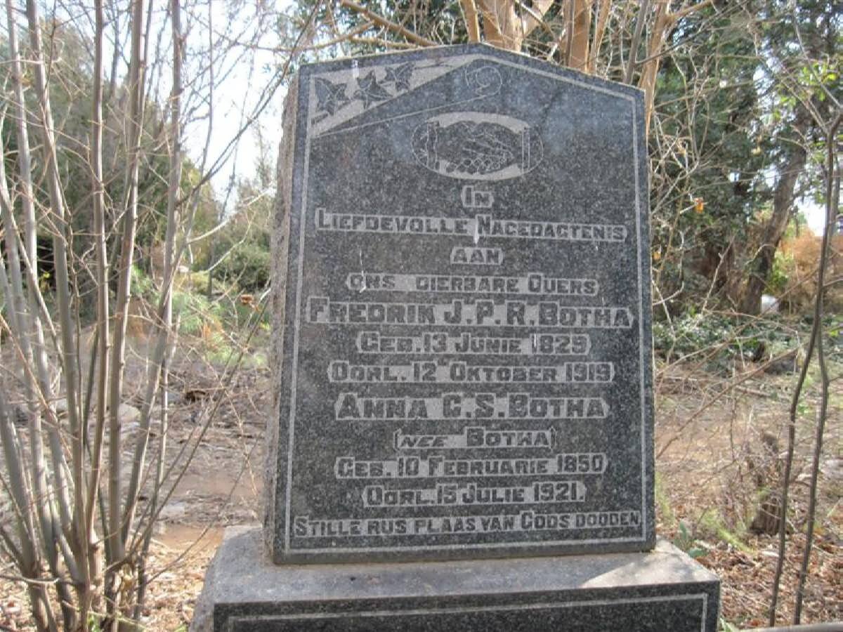 BOTHA Fredrik J.P.R. 1829-1919 &amp; Anna C.S. BOTHA 1850-1929