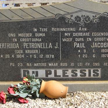 PLESSIS Paul Jacobus, du 1900-1978 &amp; Gertruida Petronella J. KRUGER 1904-1978