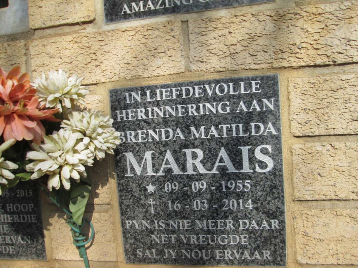 MARAIS Brenda Matilda 1955-2014