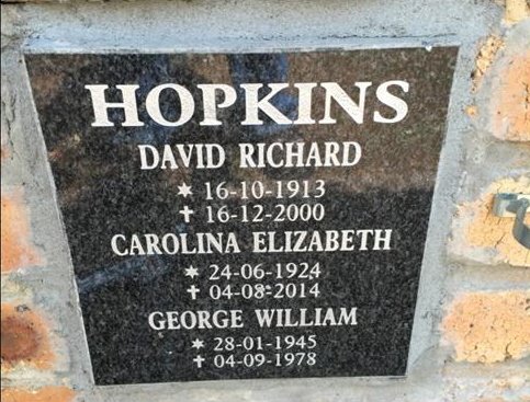 HOPKINS David Richard 1913-2000 &amp; Carolina Elizabeth 1924-2014 :: HOPKINS George William 1945-1978