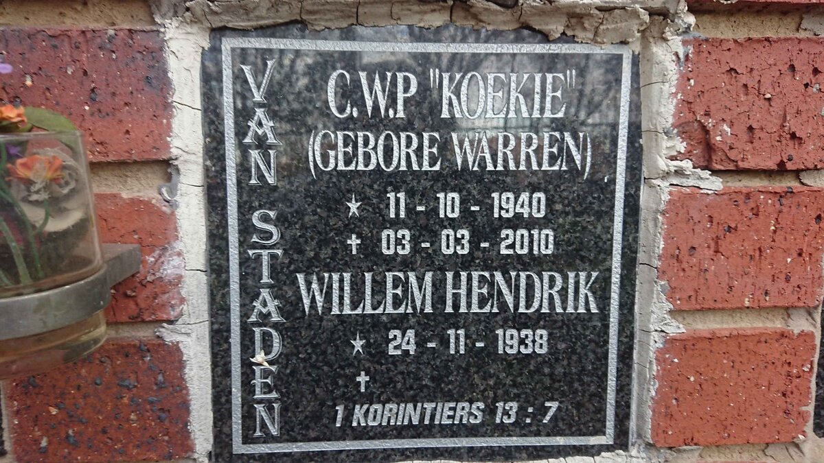 STADEN Willem Hendrik, van 1938-  &amp; C.W.P. WARREN 1940-2010
