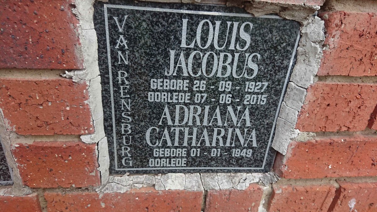 RENSBURG Louis Jacobus, van 1927-2015 &amp; Adriana Catharina 1949-