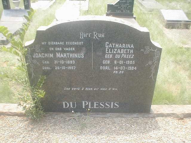 PLESSIS Joachim Marthinus, du 1893-1957 &amp; Catharina Elizabeth DU PREEZ 1905-1984