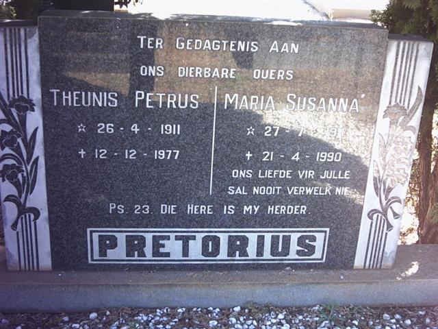 PRETORIUS Theunis Petrus 1911-1977 &amp; Maria Susanna 1911-1990