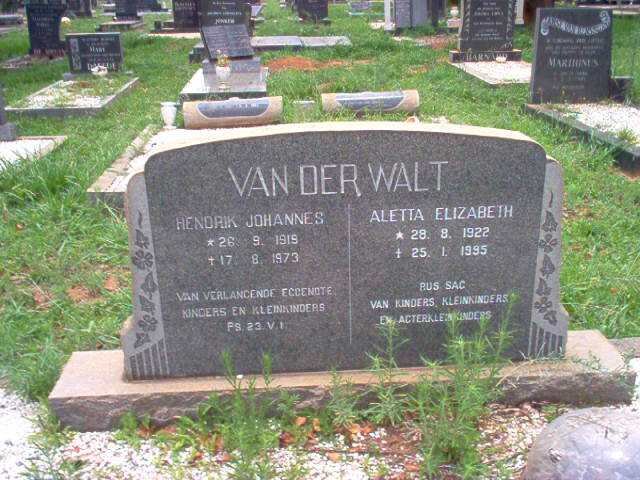 WALT Hendrik Johannes, van der 1919-1973 &amp; Aletta Elizabeth 1922-1995