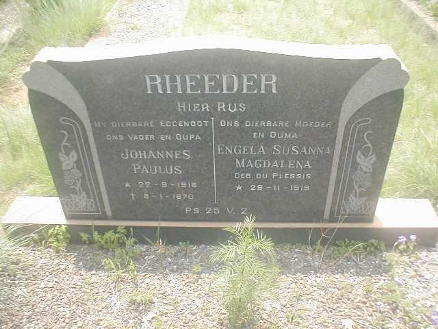 RHEEDER Johannes Paulus 1918-1970 &amp; Engela Susanna Magdalena DU PLESSIS 1919-