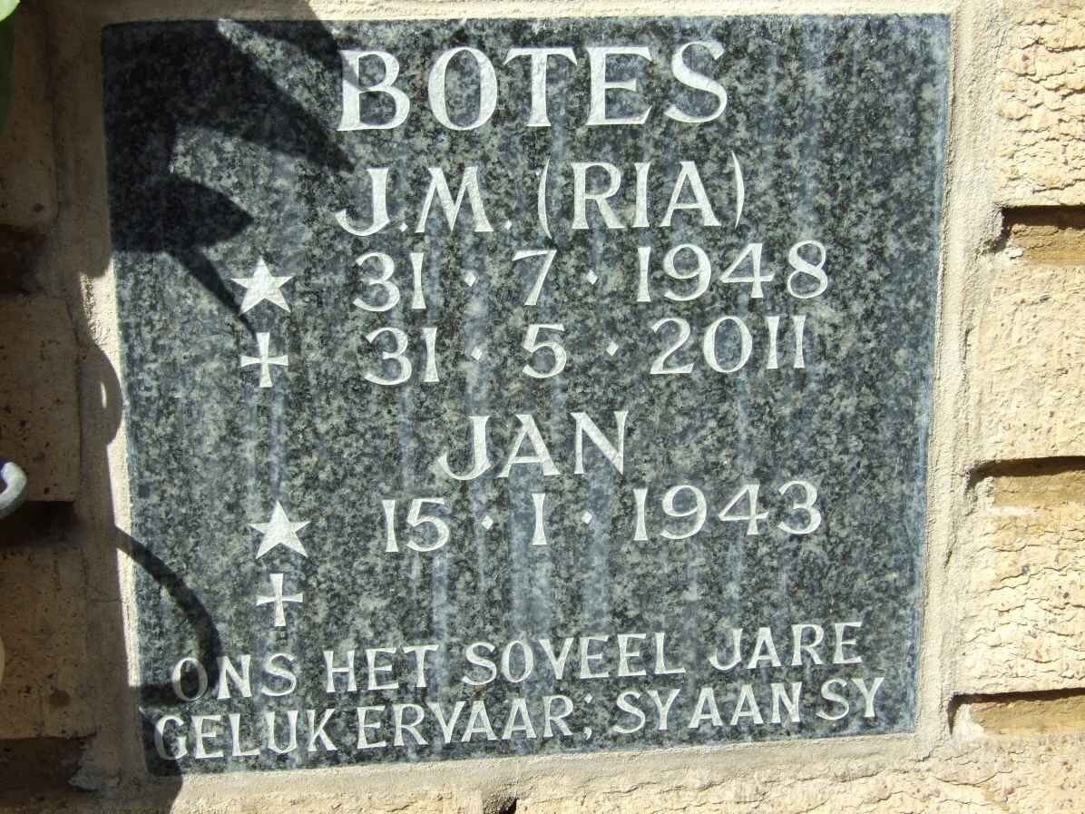 BOTES Jan 1943- &amp; J.M. 1948-2011