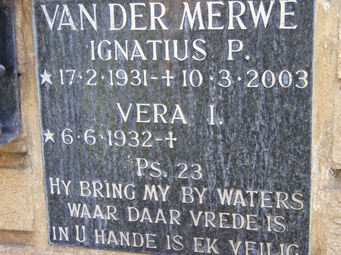 MERWE Ignatius P., van der 1931-2003 &amp; Vera I. 1932-