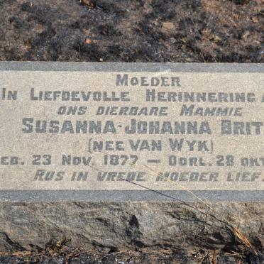 BRITS Susanna Johanna nee VAN WYK 1877-1934