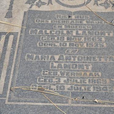 LAMONT Malcolm 1862-1925 &amp; Maria Antoinetta VERMAAK 1869-1945