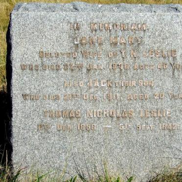 LESLIE Thomas Nicholas 1858-1942 &amp; Jane Mary -1906 :: LESLIE Jack -1911