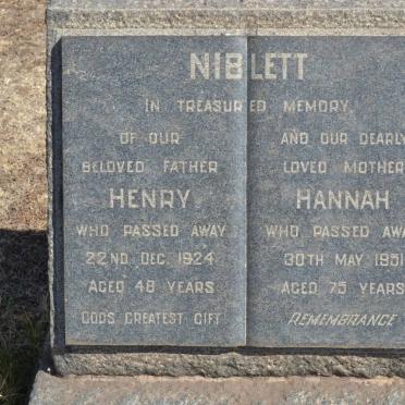 NIBLETT Henry -1924 &amp; Hannah -1951