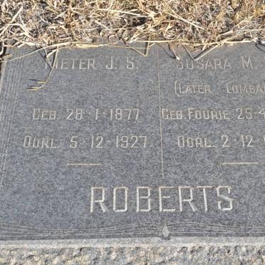ROBERTS Pieter J.S. 1877-1927 &amp; Susara M.F. later LOMBARD nee FOURIE 1889-1963