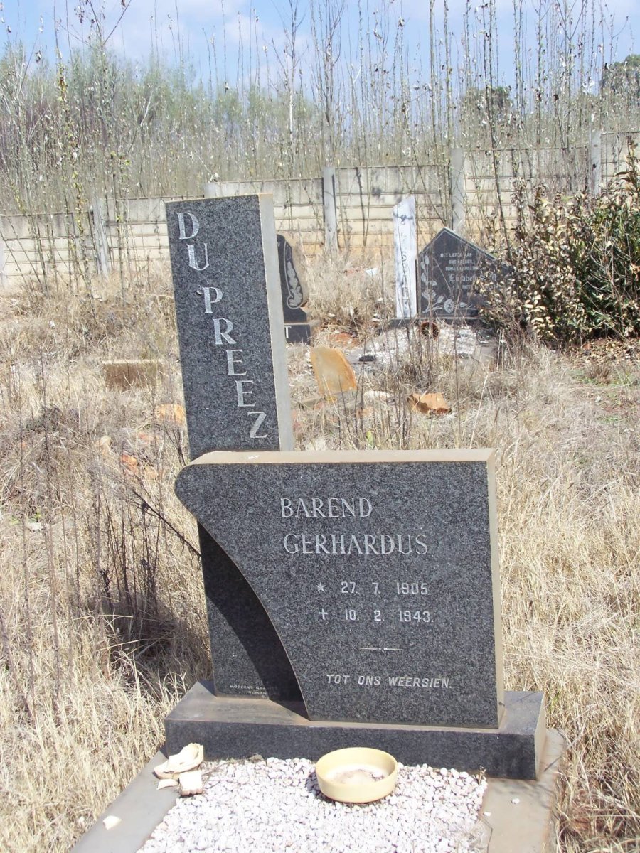 PREEZ Barend Gerhardus, du 1905-1943