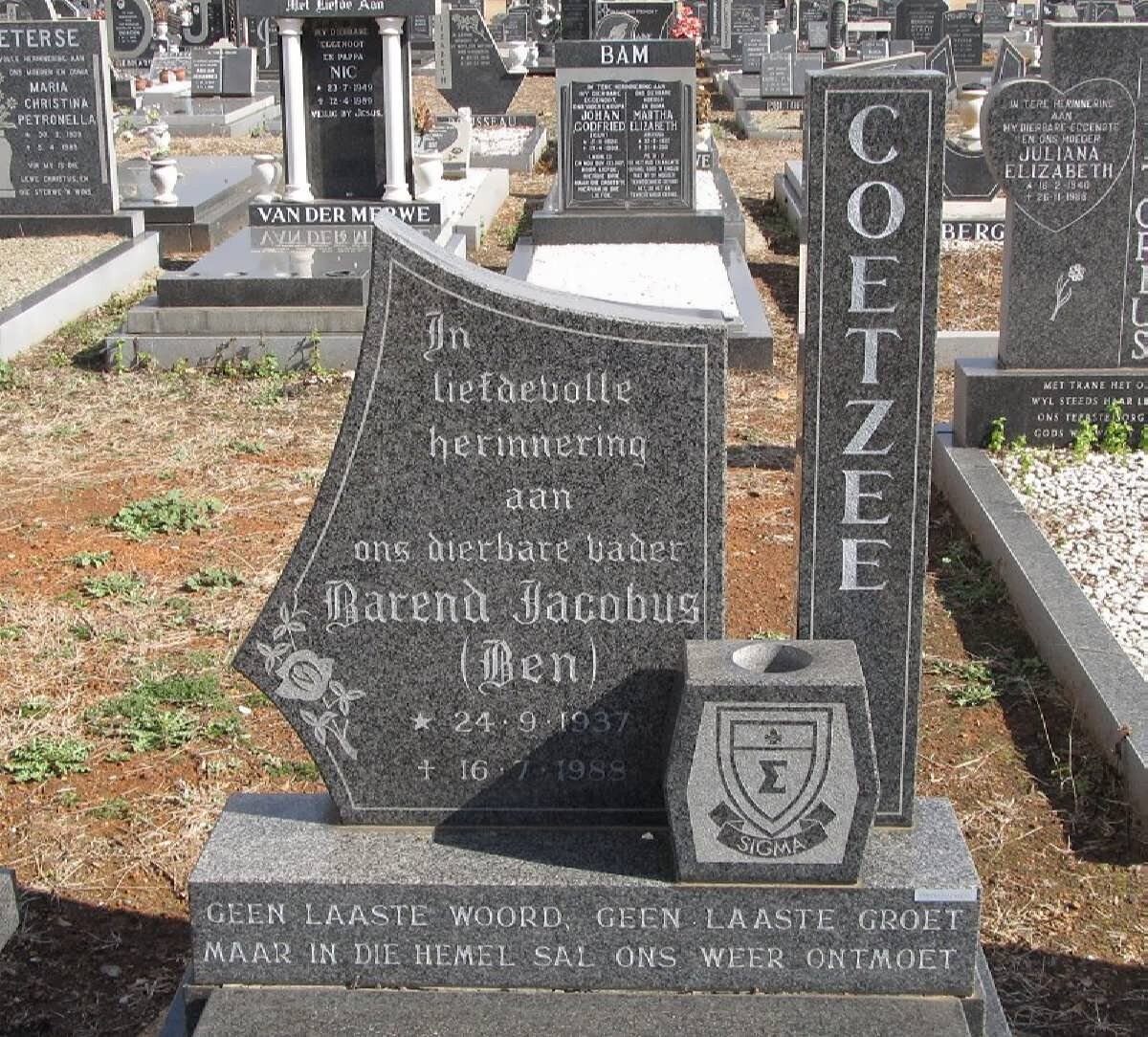 COETZEE Barend Jacobus 1937-1988