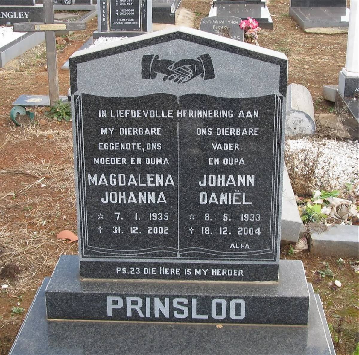 PRINSLOO Johann Daniël 1933-2004 &amp; Magdalena Johanna 1935-2002