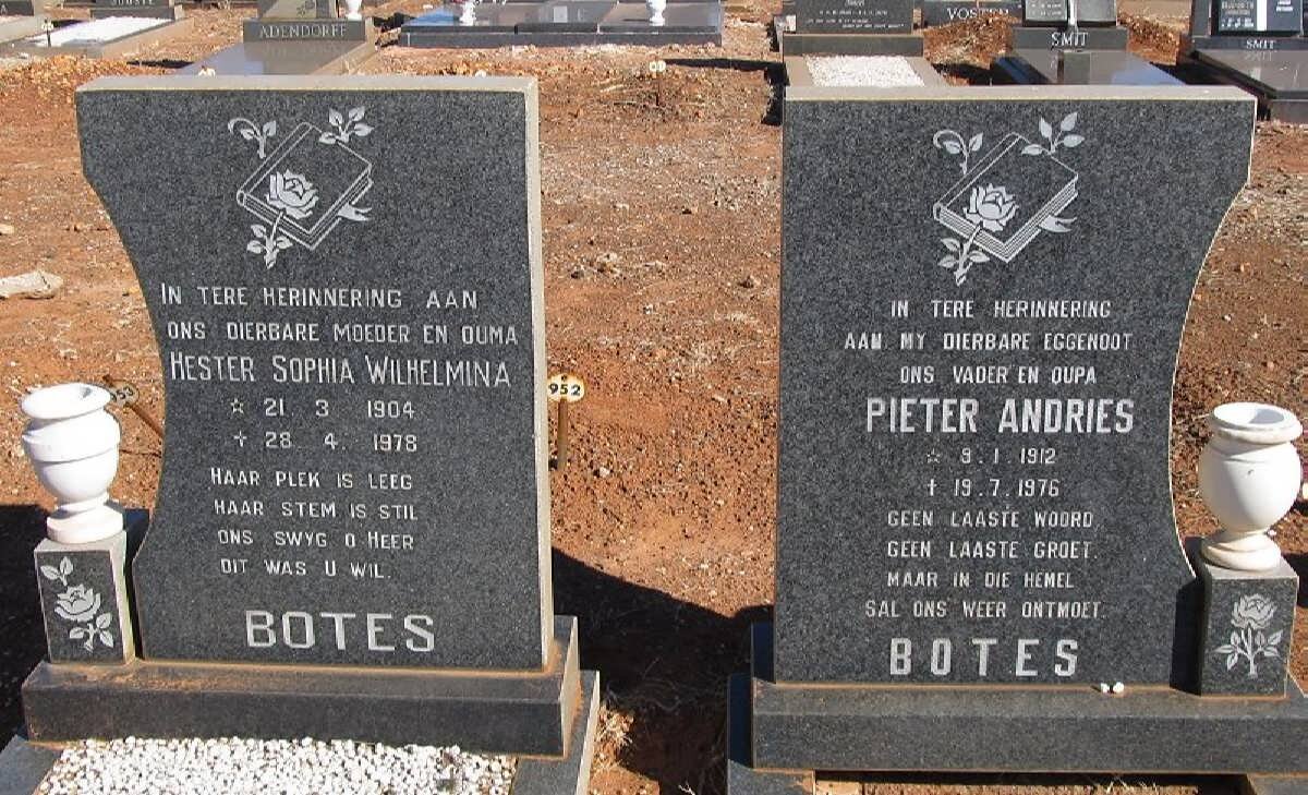 BOTES Pieter Andries 1912-1976 &amp; Hester Sophia Wilhelmina 1904-1978