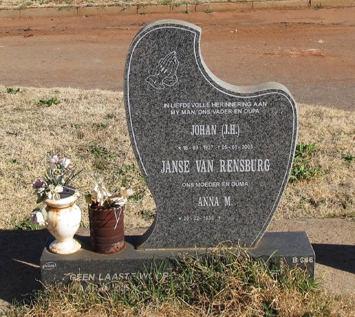 RENSBURG Johan H., Janse van 1937-2005 &amp; Anna M. 1936-