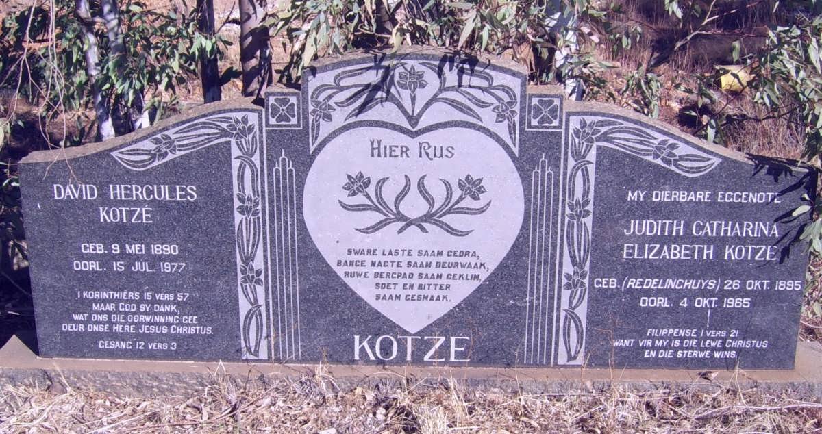 KOTZE David Hercules 1890-1977 &amp; Judith Catharina Elizabeth REDELINGHUYS 1895-1965