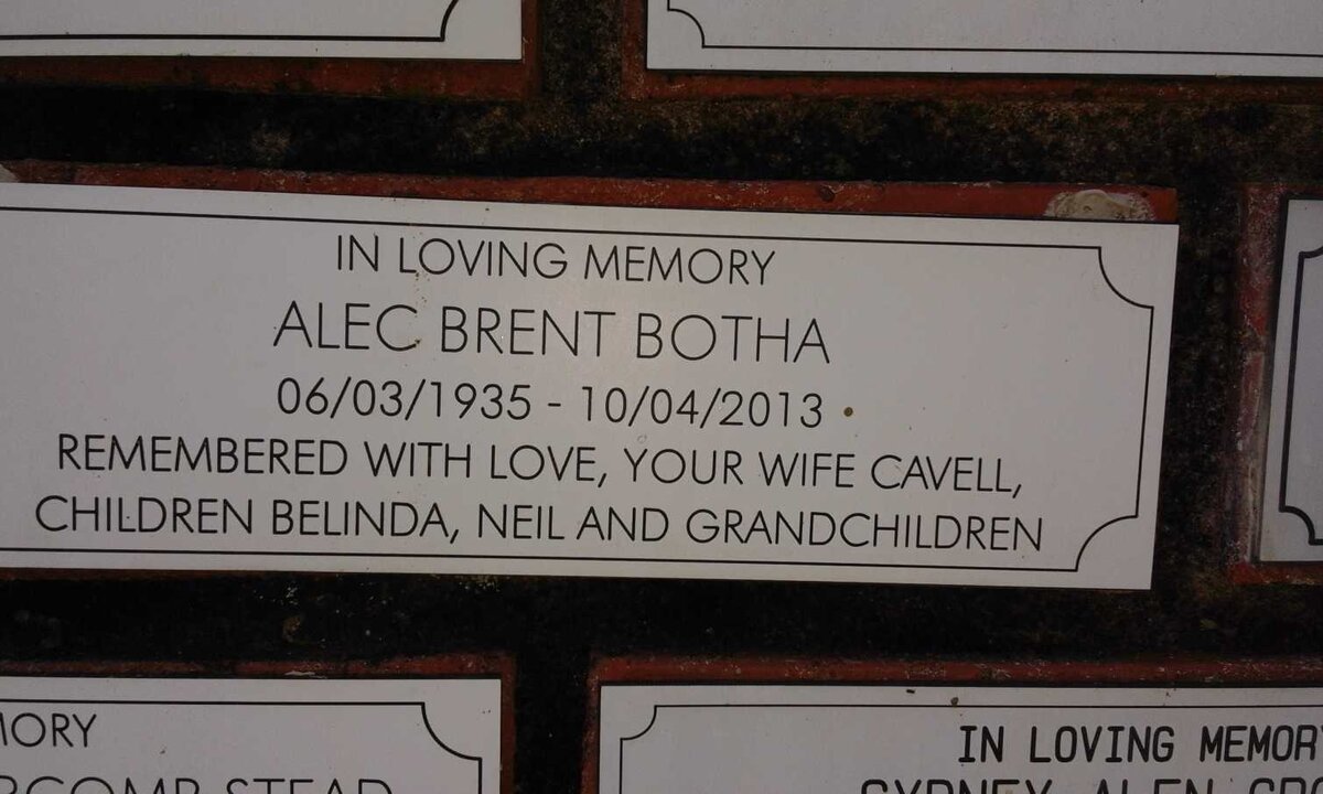 BOTHA Alec Brent 1935-2013