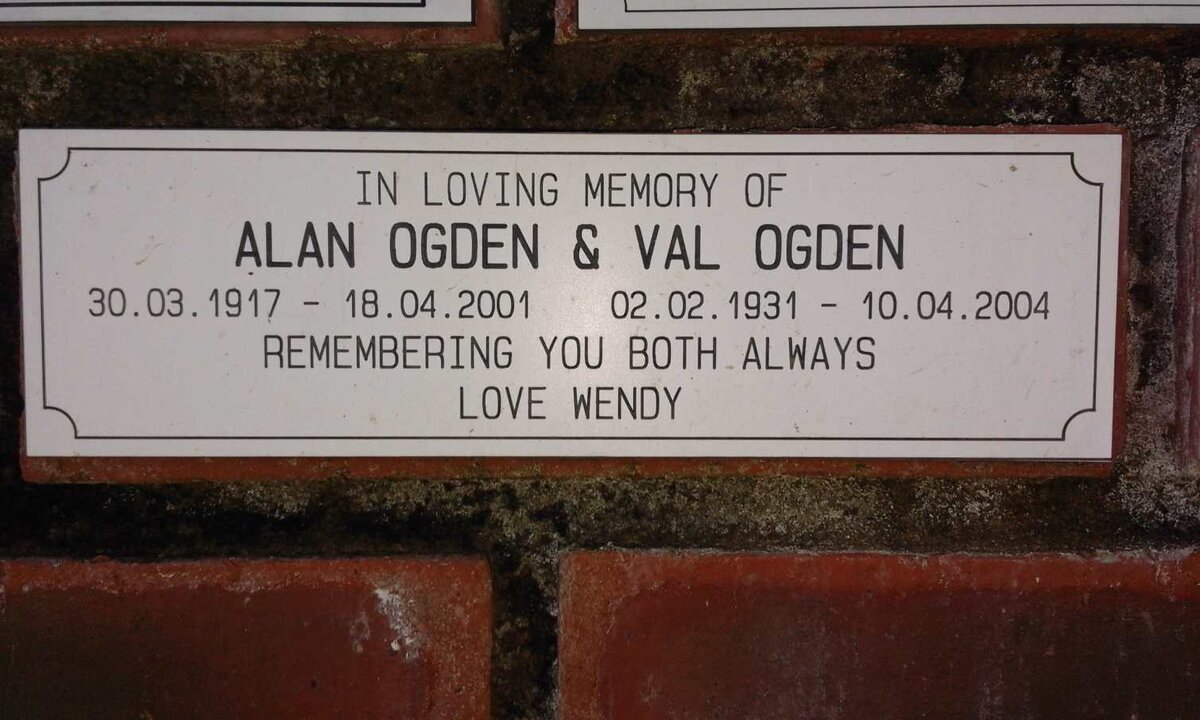 OGDEN Alan 1917-2001 &amp; Val 1931-2004