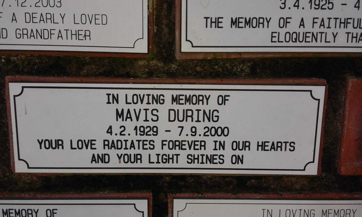 DURING Mavis 1929-2000