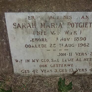 POTGIETER Sarah Maria, nee VAN WYK 1890-1962