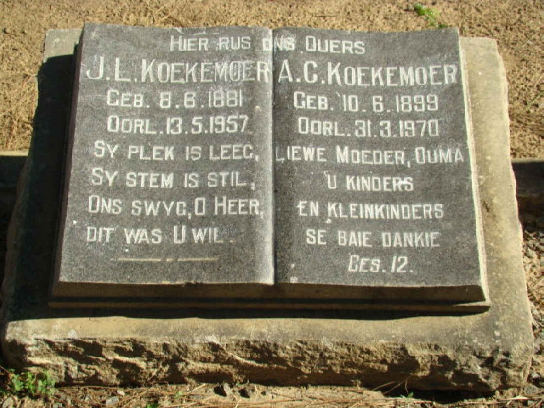 KOEKEMOER J.L. 1881-1957 &amp; A.C. 1899-1970
