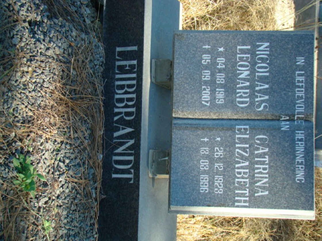 LEIBBRANDT Nicolaas Leonard 1919-2007 &amp; Catrina Elizabeth 1923-1996