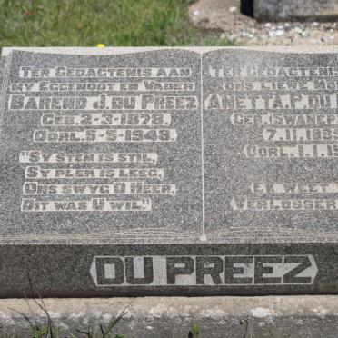 PREEZ Barend J., du 1878-1948 &amp; Anetta P. SWANEPOEL 1885-1961