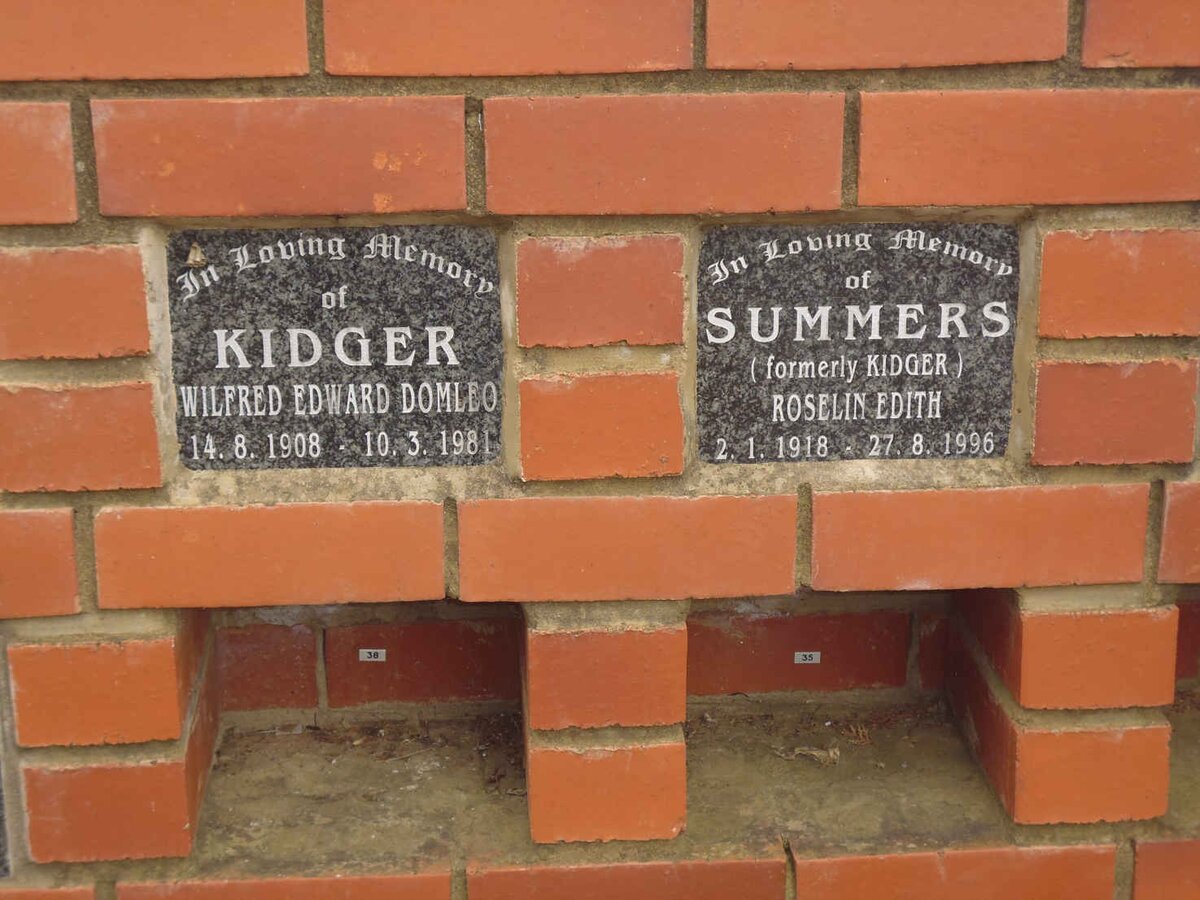 KIDGER Wilfred Edward Domleo 1908-1981 :: SUMMERS Roselin Edith formerly KIDGER 1918-1996