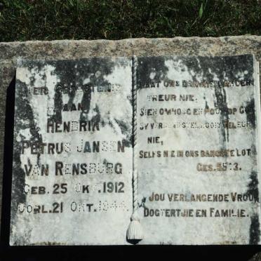 RENSBURG Hendrik Petrus, Jansen van 1912-1944